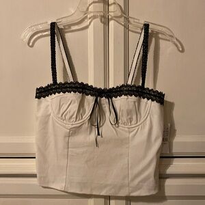 NWT Beverly & Beck Black and White Lace Bow Corset Strappy Crop Top